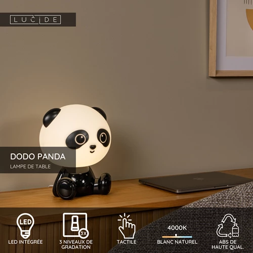 Lucide DODO PANDA - Lampe de table Chambres d'enfant - LED 3 StepDim - 1x3W 4000K - Noir - USP